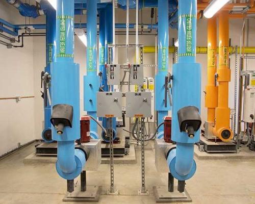 Mechanical room chilled water pipes